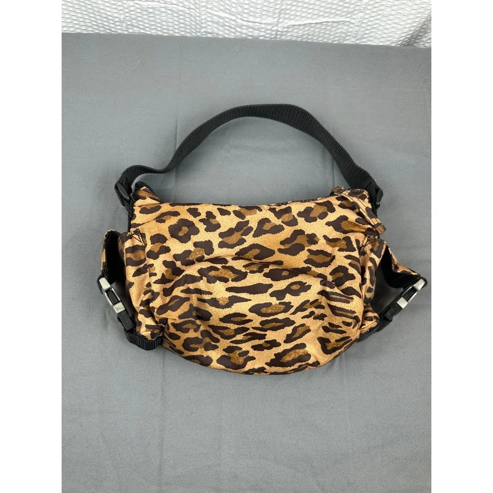 Lauren Ralph Lauren Leopard Print Shoulder Bag Black Strap Zip Close Nylon EUC!
